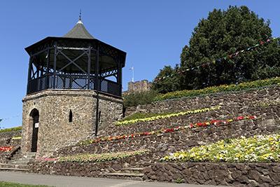 Bandstand next toflowerbeds